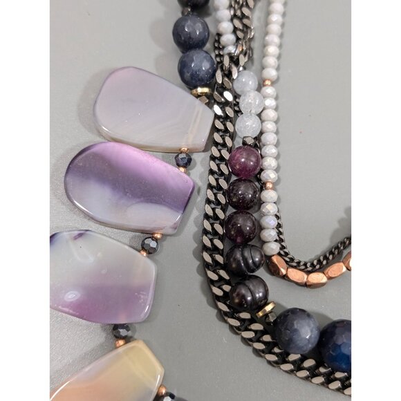 Nakamol Stone Beaded Statement Necklace Boho Layered Bib Gray Chain 18 in - Picture 7 of 9